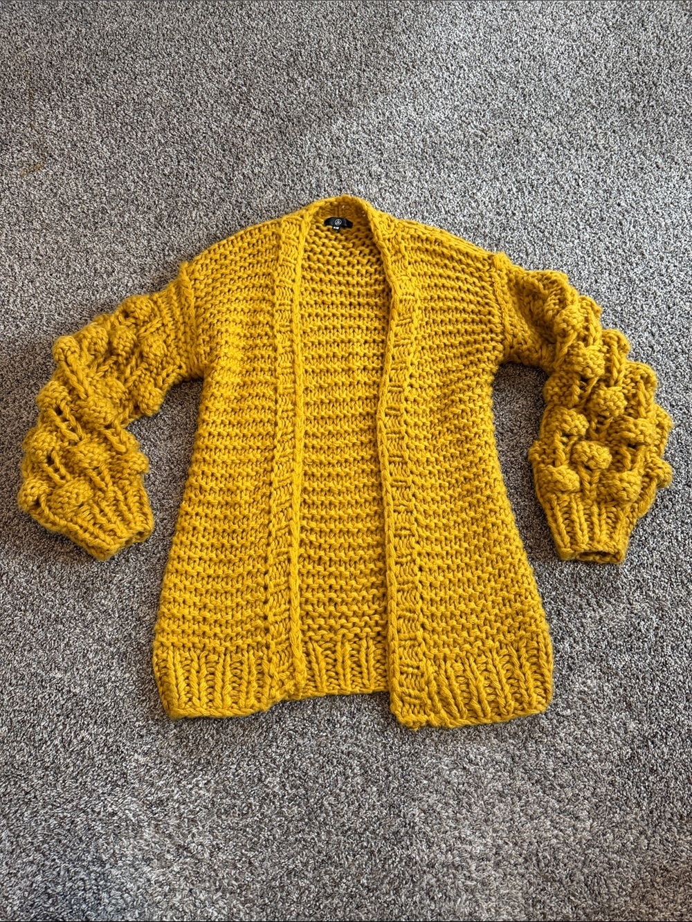 MISSGUIDED Chunky Bubble-Sleeve Open Cardigan Sweater - Mustard Size S/M